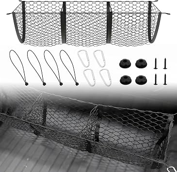 3 Pocket Truck Bed Cargo Net, Upgrade Stretchable Elastic Trunk Bed Organizer for SUV, Car, Pickup Truck Bed, Universal Pickup Mesh Storage Net 47.2" x 11.8" with 4 Ball Bungees