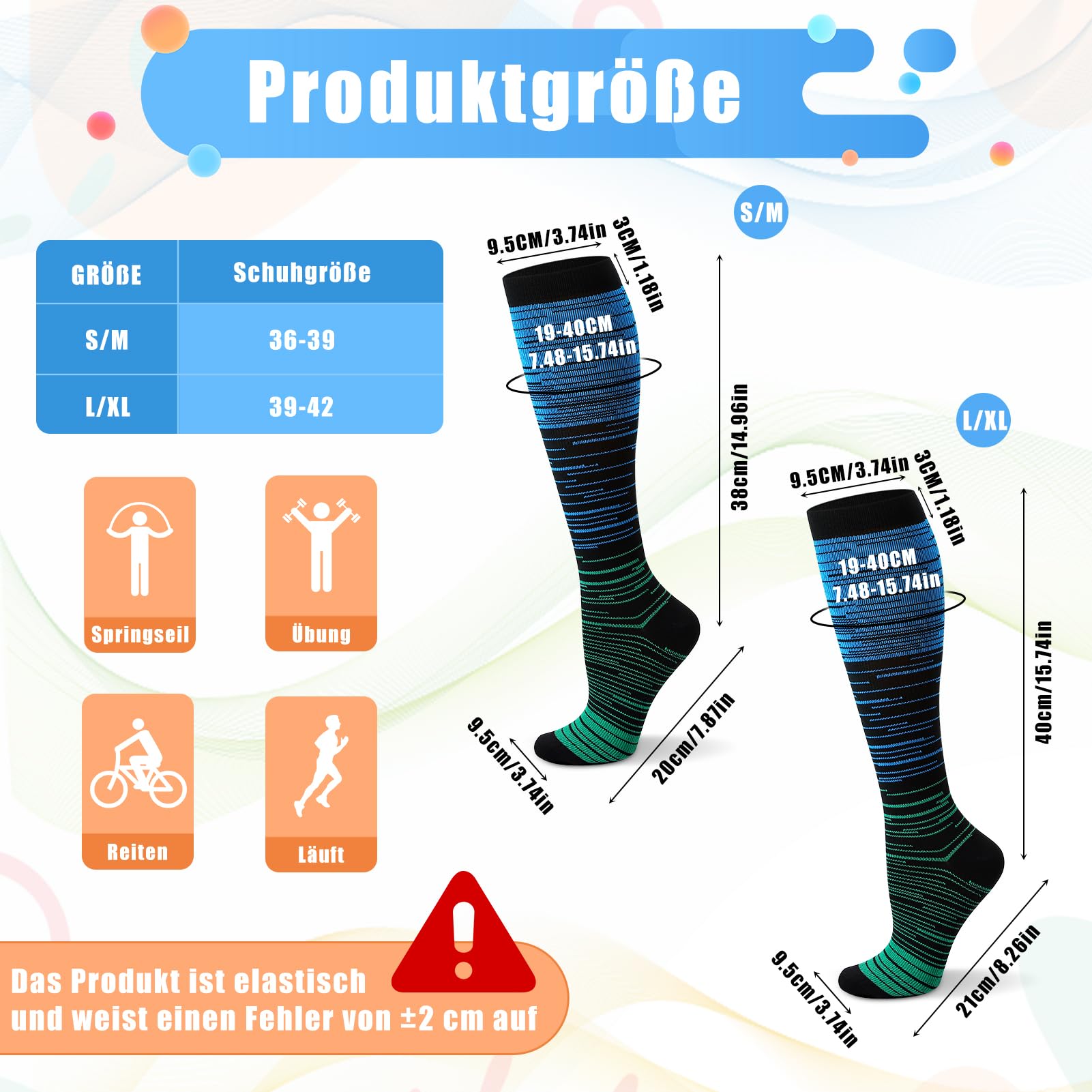 Utensilsto 6 Paar Kompressionsstrümpfe, Stützstrümpfe für Damen und Herren, Compression Socks Stützstrümpfe Kompressionssocken für Sport, Wandern, Reisen, Radsport, Running