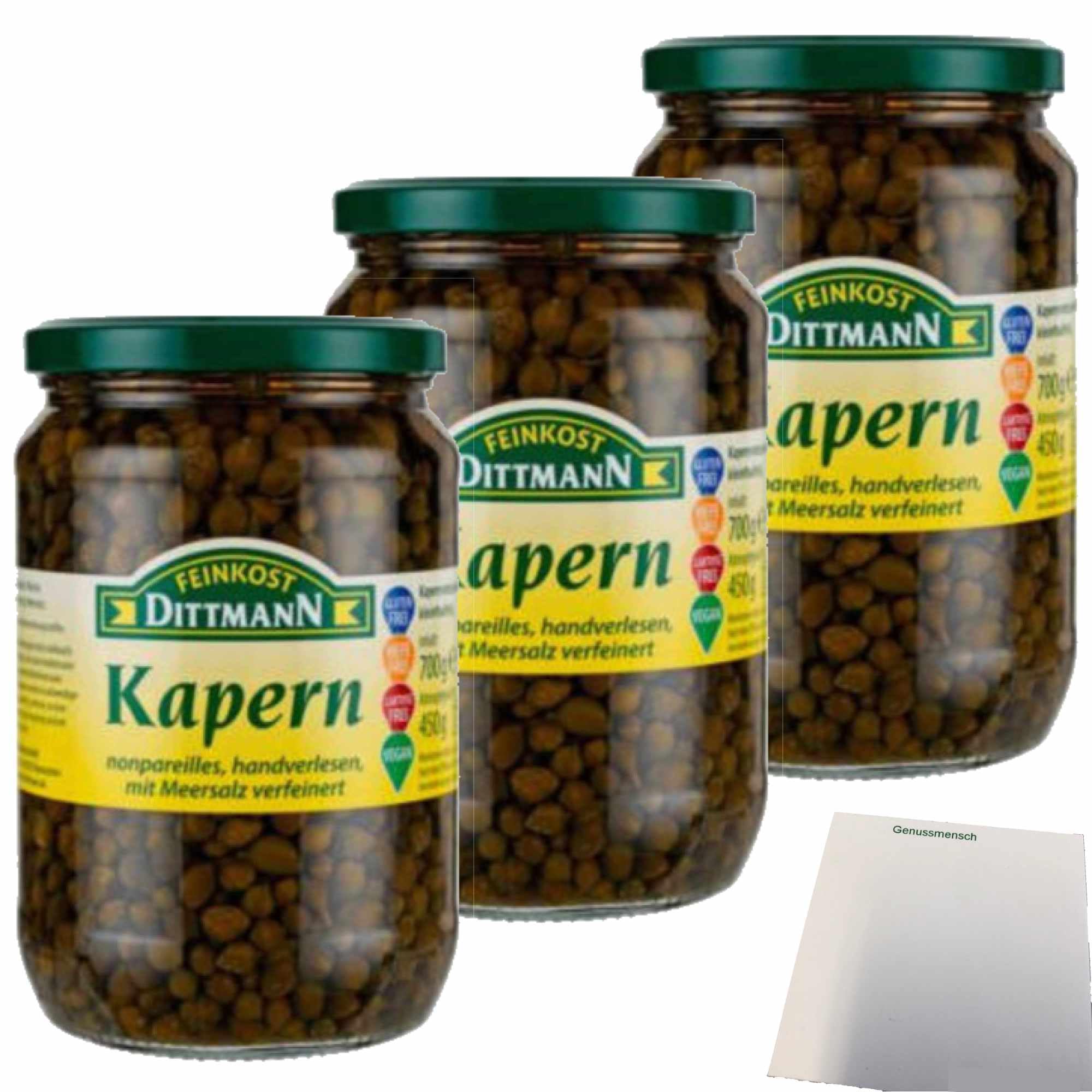 usy Bundle für Feinkost Dittmann Kapern Capotes kleinfruchtig 3er Pack (3x720ml Glas) + usy Block