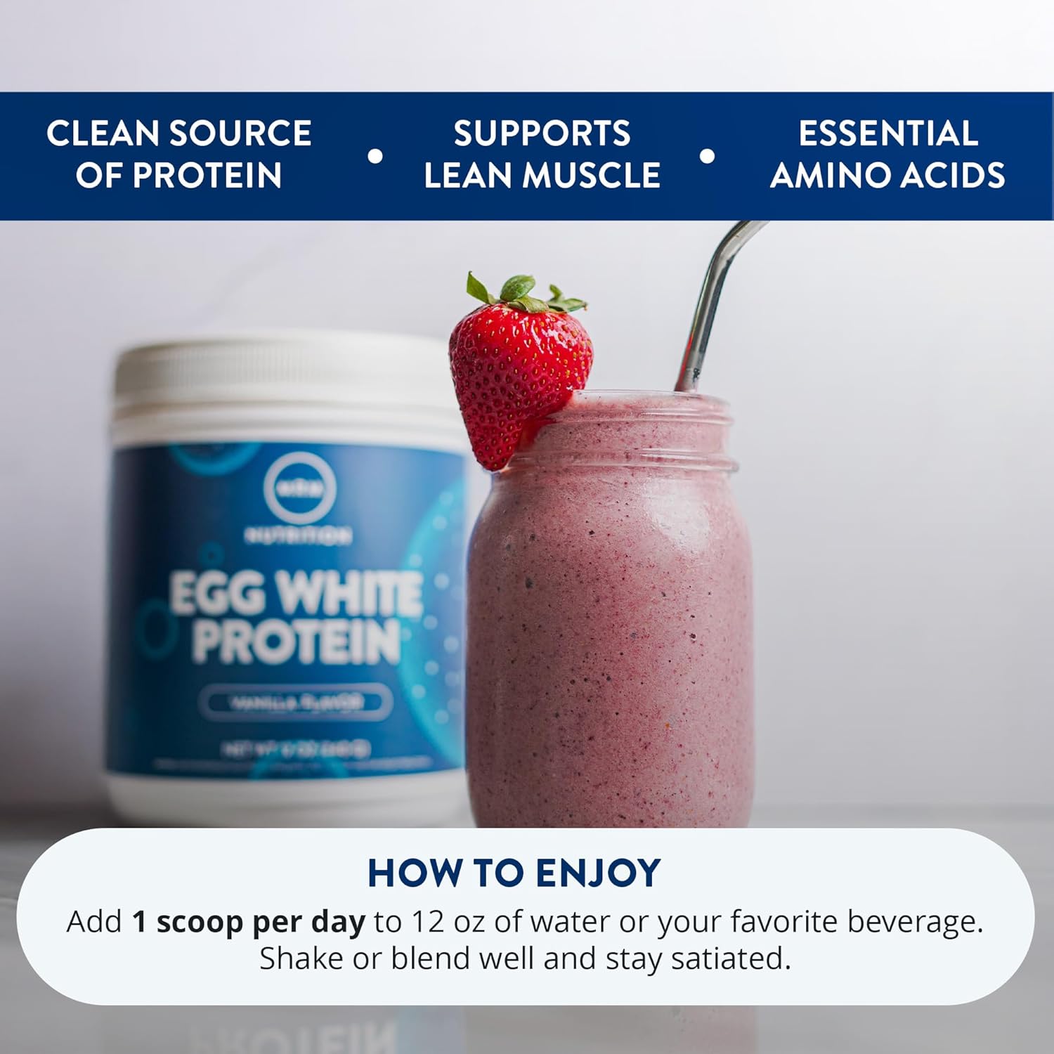 MRM Nutrition Egg White Protein - Sugar Free Vanilla Flavored Powder, 23g Fat-Free Protein with Digestive Enzymes, Free of Dairy, Gluten, and Soy, High Biological Value - 20 Servings