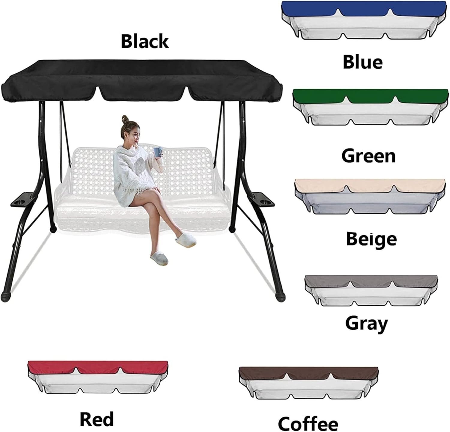 Patio Swing Canopy,Waterproof Replacement Canopy Cover for 2/3 Seater Swing Chair,Swing Ceiling Replacement Cover for Outdoor Patio/Lawn/Garden Porch Swings(Only Top Cover)