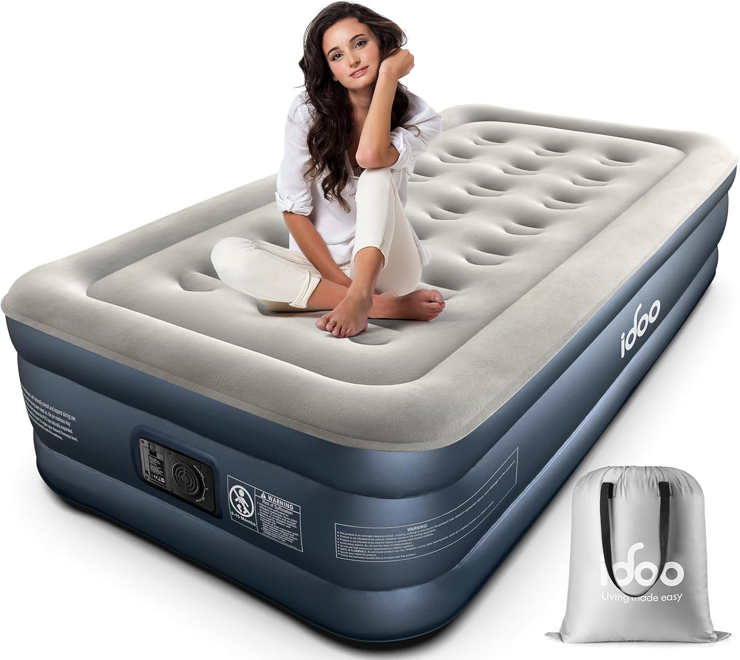 iDOO Single Size Air Mattress, Inflatable Airbed with Builtin Pump, 3