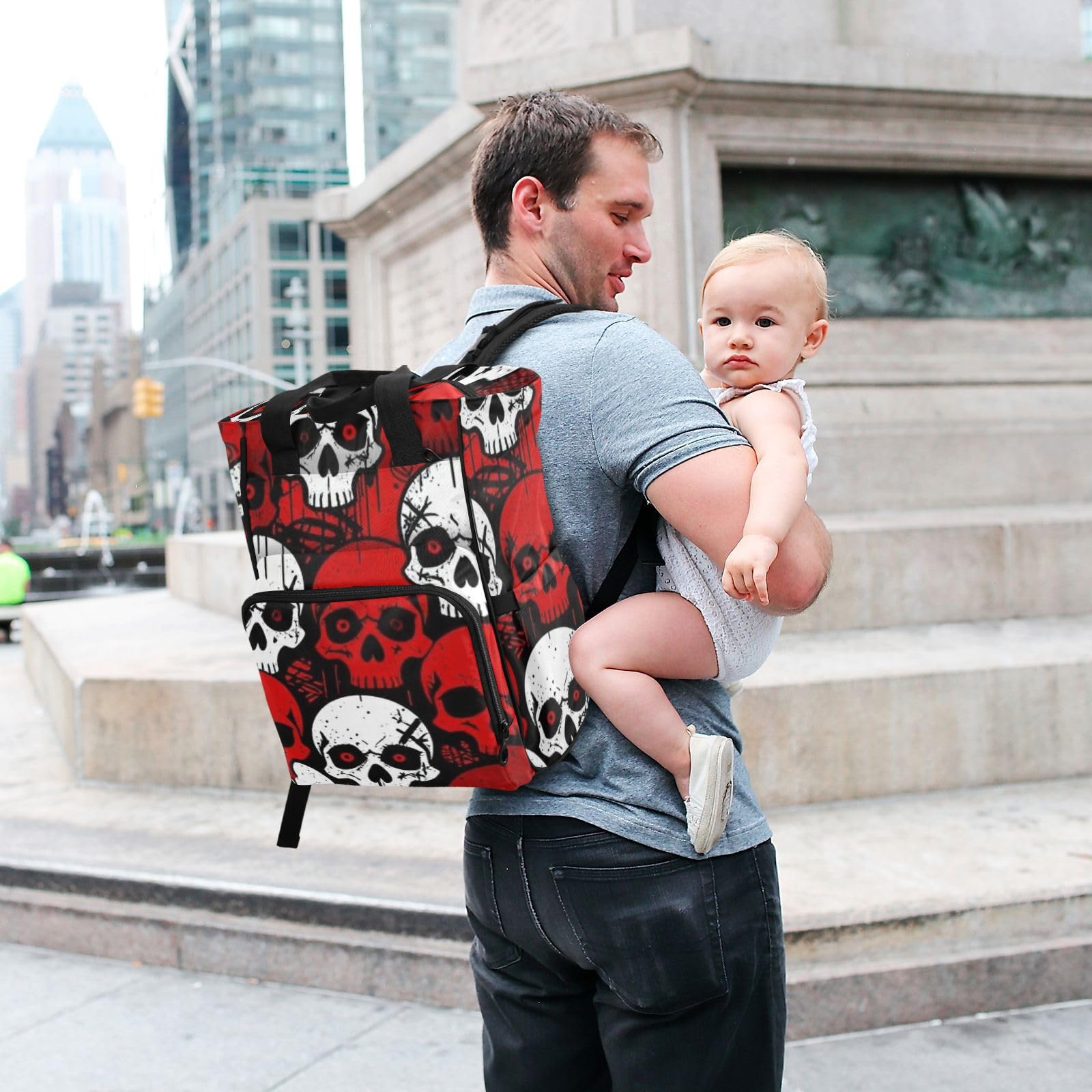 Borsa per pannolini zaino per mamme papà gotico rosso bianco teschio