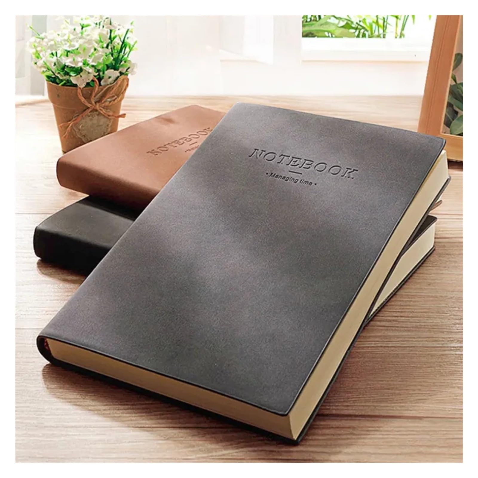 Quaderno combinato in morbida pelle, diario personalizzato con copertina morbida e segnalibro, blocco note portatile for riunioni di lavoro e uso in ufficio(Khaki)