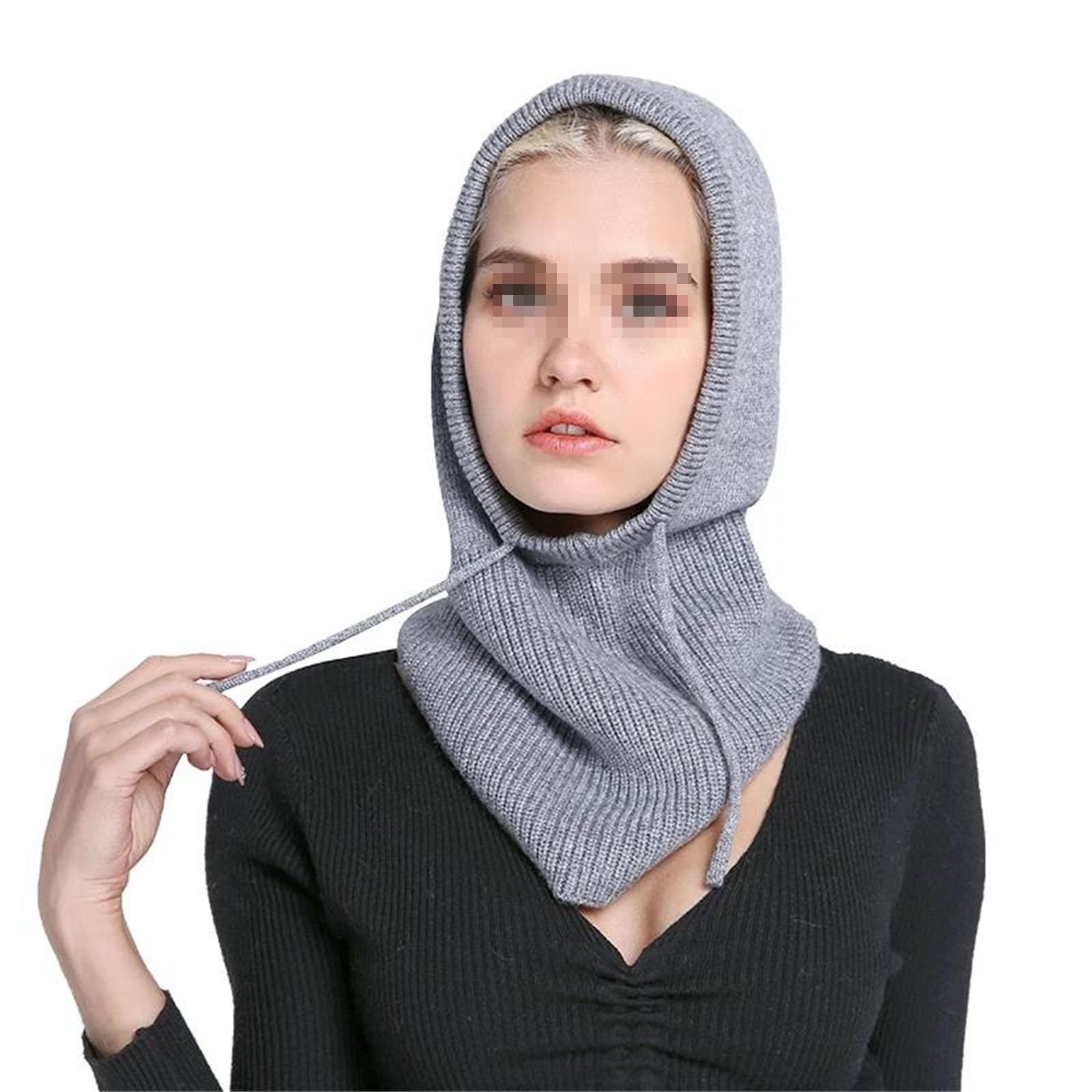 Gorro de punto de lana con capucha, gorro de invierno ajustable para el cuello, gorro cálido unisex