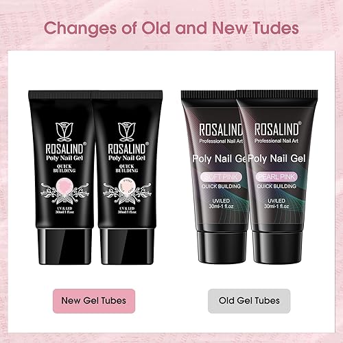 Vista 47 de ROSALIND Gel de extensión transparente, 2 piezas de 1 onza/1.0 fl oz kit de gel de uñas transparente constructor transparente, tubo de polietileno