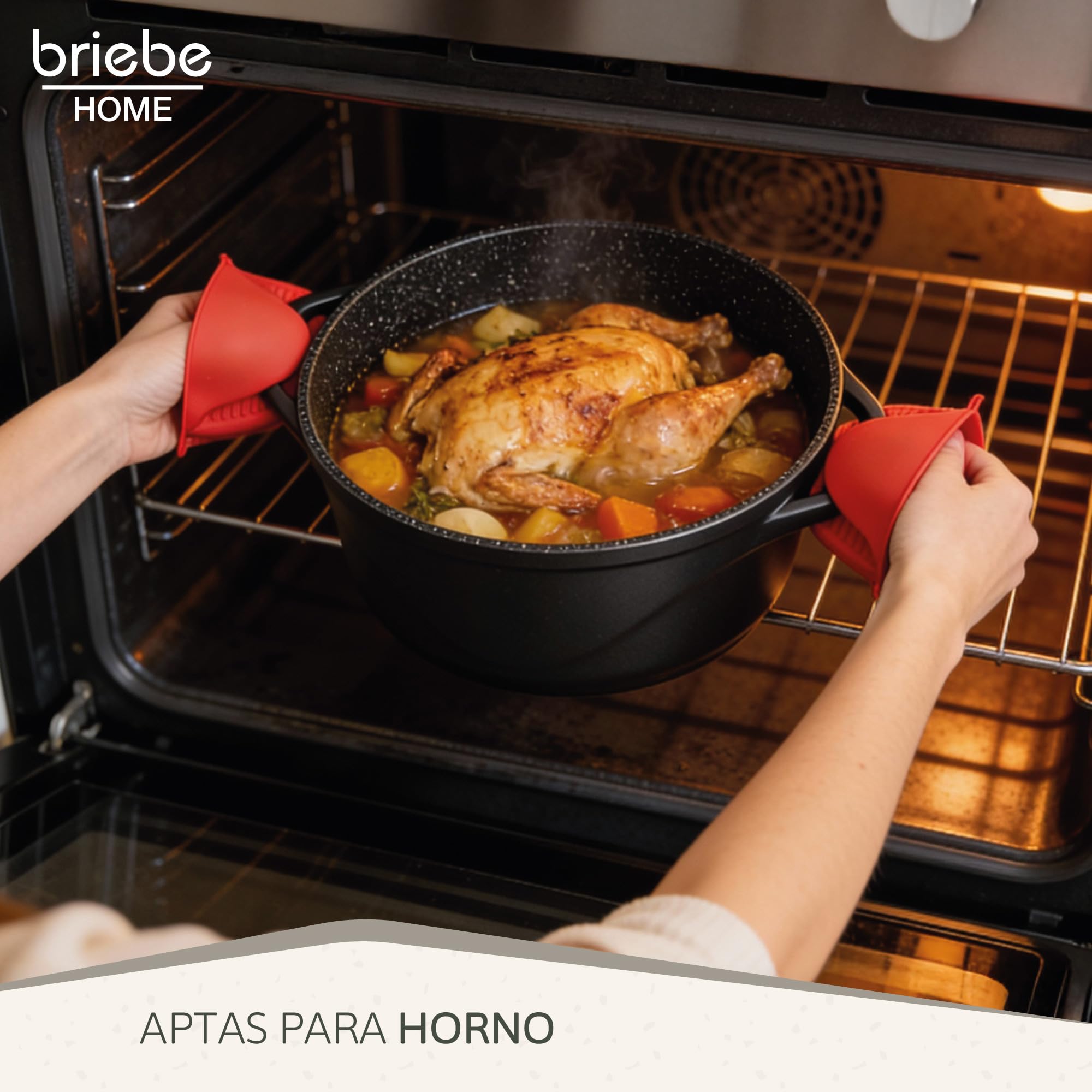briebe Batería Cocina Inducción 8 Piezas, Juego 4 Ollas Aluminio Fundido, Antiadherente ILAG GRANITEC sin PFOA, Set Cazuelas Tapas Cristal, Guantes Silicona, Vitrocerámica, Gas, Horno, MGK-17S