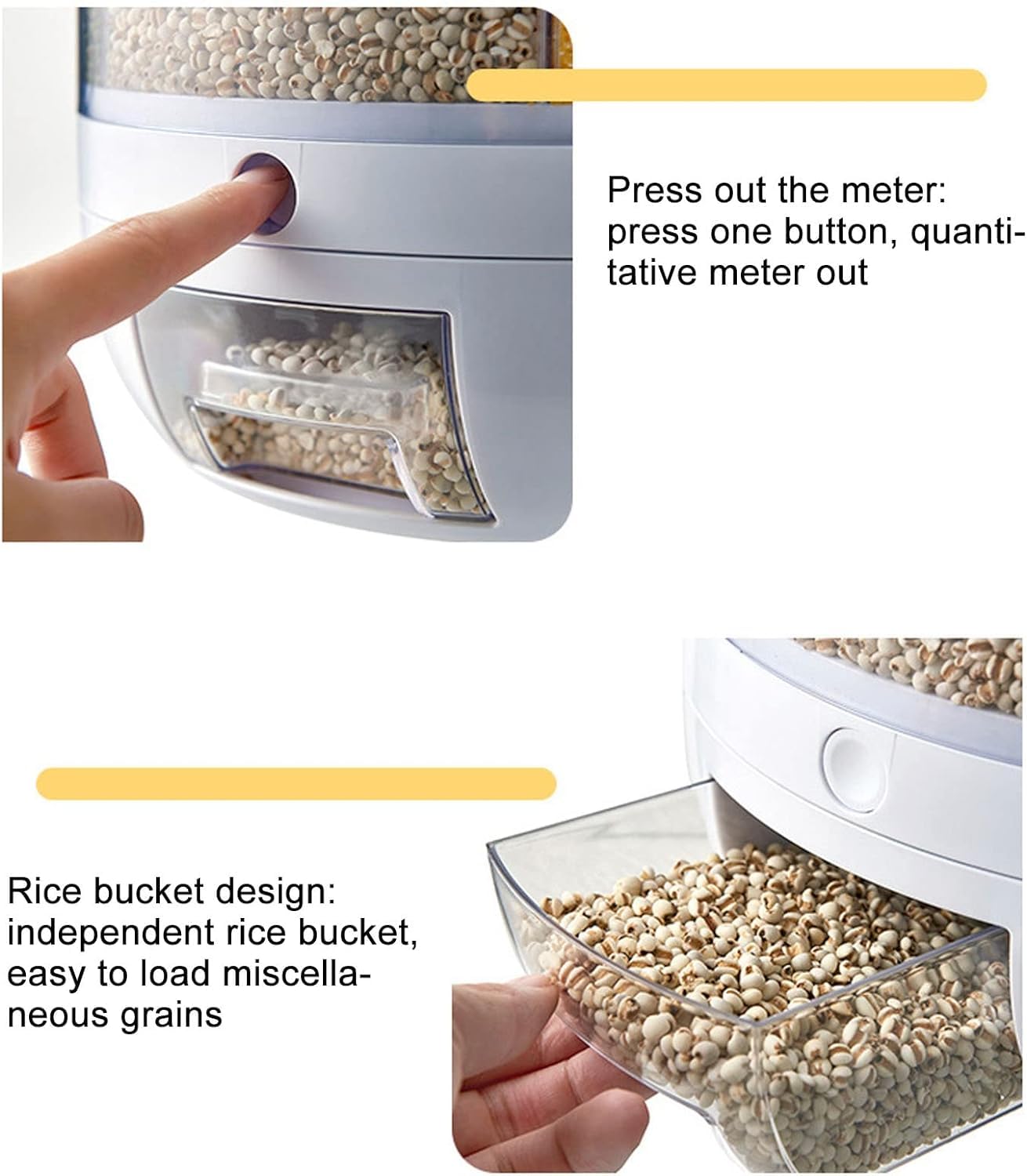 distributeur cereales rotatif, Distributeur de Céréales Rotatif en PP à 6 Grilles avec Couvercle Amovible,Conteneur De Stockage De Grain Alimentaire Pour Grains Snacks Candy