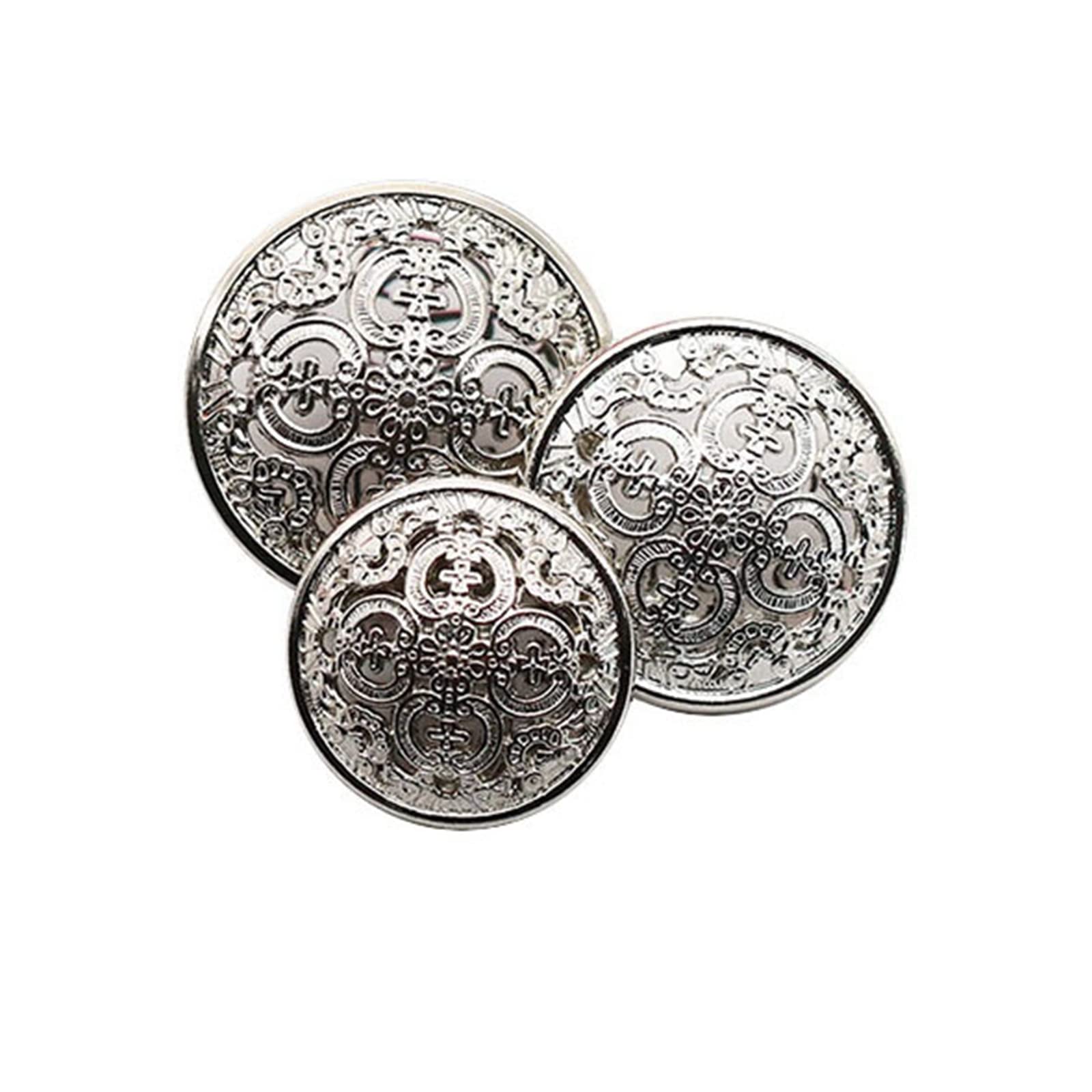 Guziki do ubrań 10 sztuk europejski styl retro dworski wydrążony rzeźbiony okrągły metal dla majsterkowiczów bluzka płaszcz akcesoria do szycia(Silver,20mm)