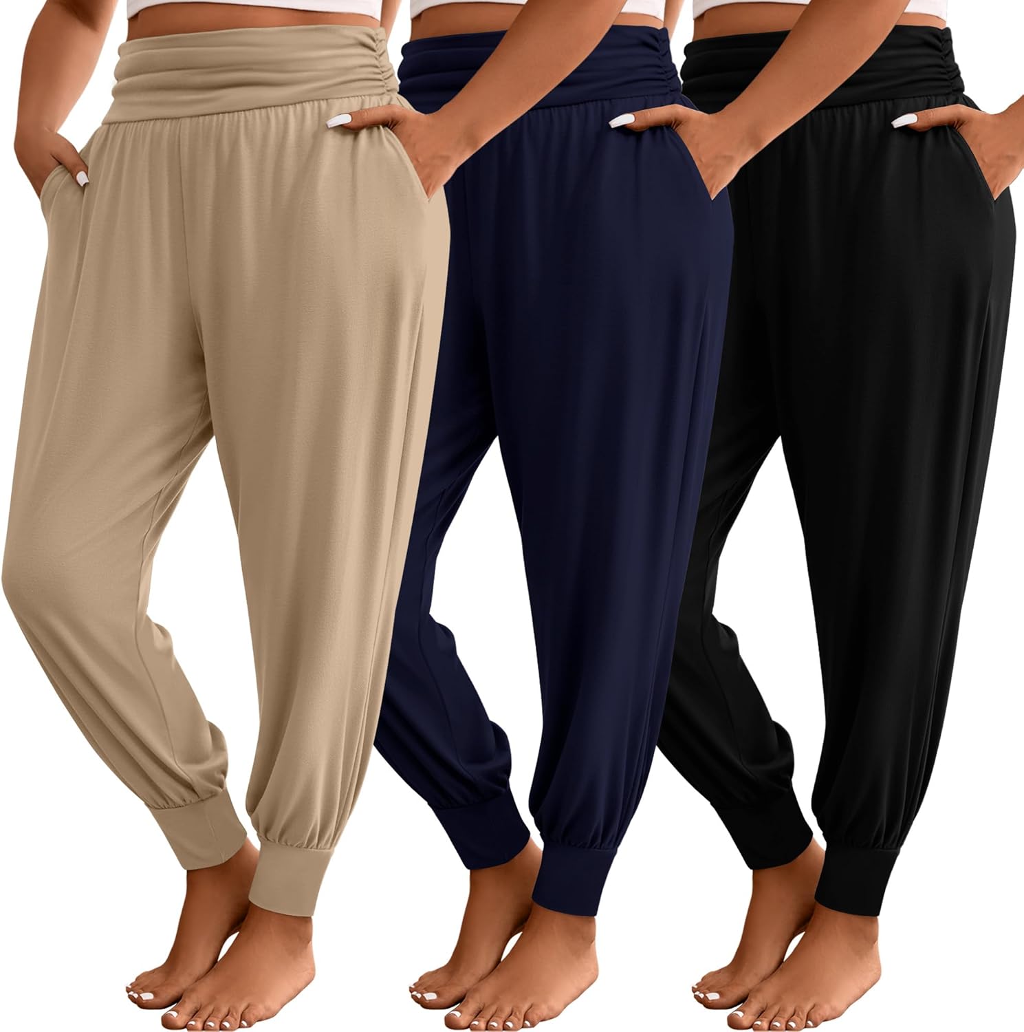 3 Pack Women's Plus Size Sweatpants, Comfy Lounge Yoga Joggers Casual High Waist Pa...