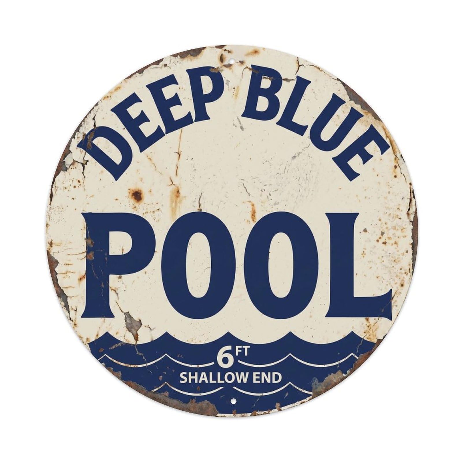 Deep Blue Pool Vintage Metal Tin Sign Plaque Wall Decor for Cafe, Club, Garden Round Metal Poster 8x8Inch