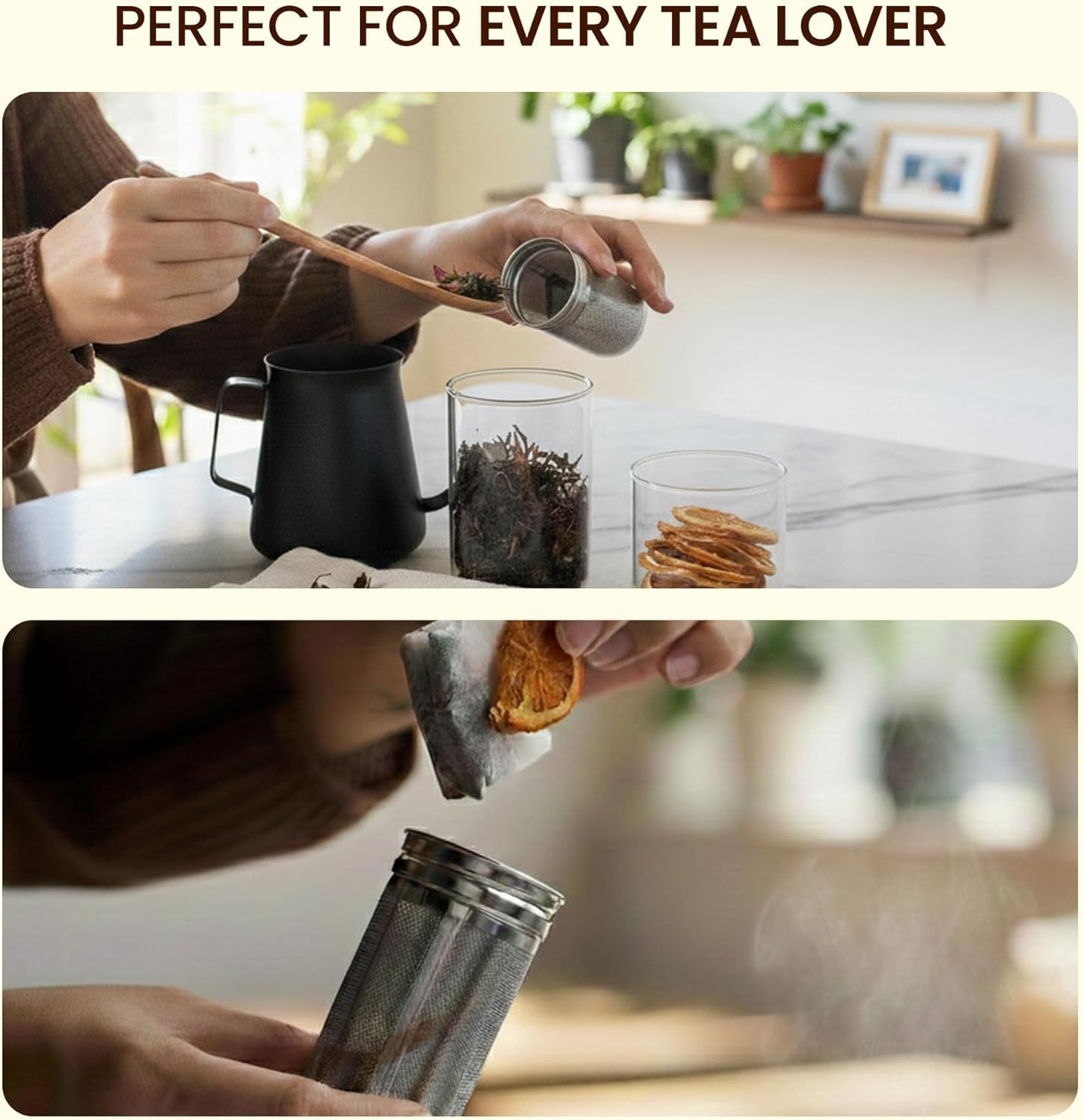 Lexlion Wasserflasche Tee-Ei für losen Tee – Wiederverwendbares & tragbares Edelstahl-Ei für Obst, Kaffee, grünen Tee, Eistee, Kräutertee, schwarzen Tee – runde Teesiebe & Filter – (1 Pack)