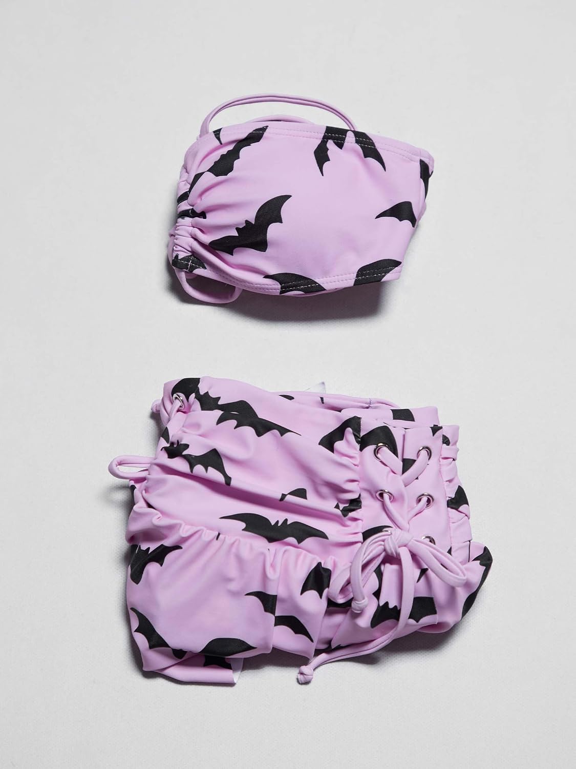 MEOWCOS Goth Bikini Swimsuit Gothic Pink Skull Bat Print Bathing Suit Dark Style Goth Swimsuit