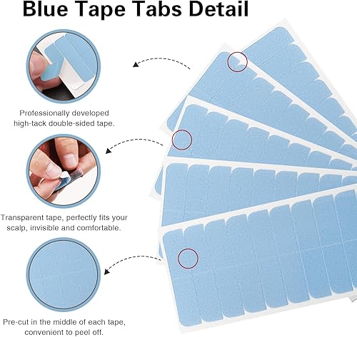 Miniatura 10 de Cinta de extensión de pelo de 72 piezas con pestañas de doble cara para reemplazo de 1.6in x 0.3in (72 unidades), color azul