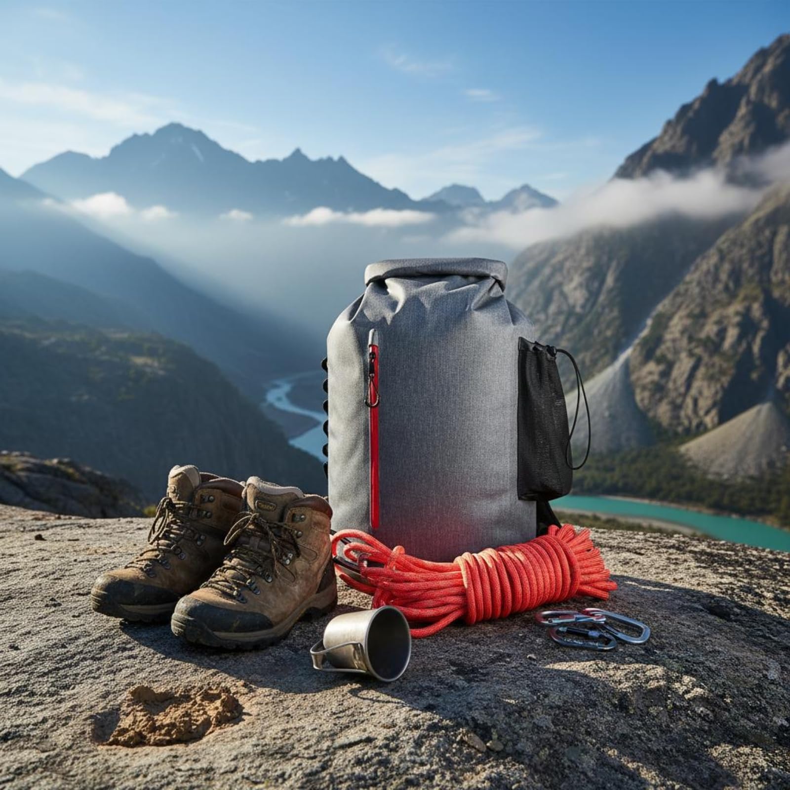 Gralara Outdoor Rucksack Wasserdicht Rucksack Tasche Daypack mit Rolltop IPX8 30L Cationisches Gewebe Mehrere Fächer Verstellbare Schultergurte Unterstützende, Grau, Grau, Einheitsgröße