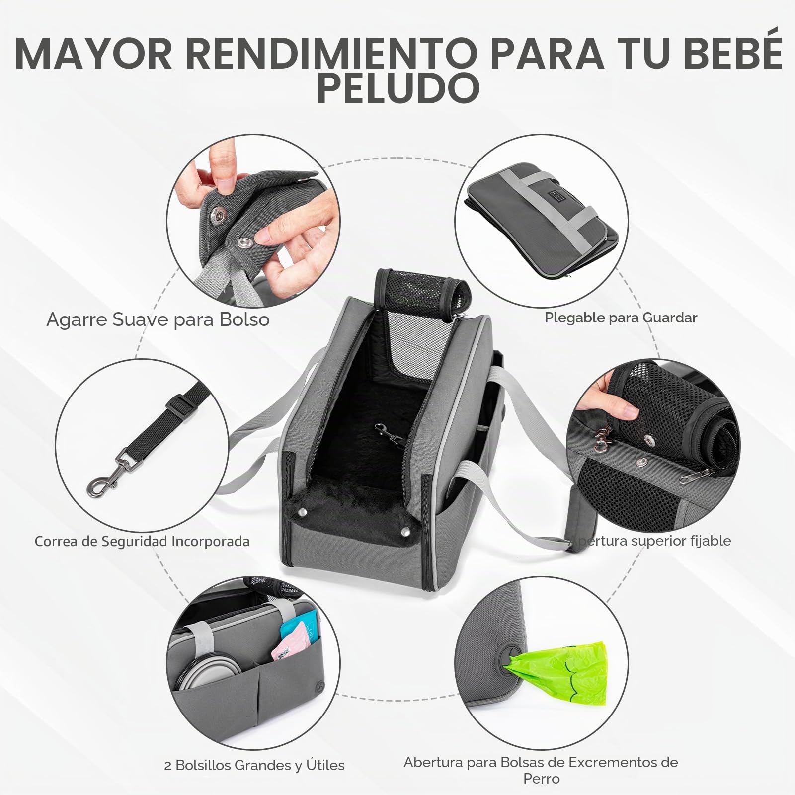 PETSFIT Asiento Coche Perro Pequeño - Multifuncional con Banda de Seguridad, Transportín Perro Coche y Bolsillos
