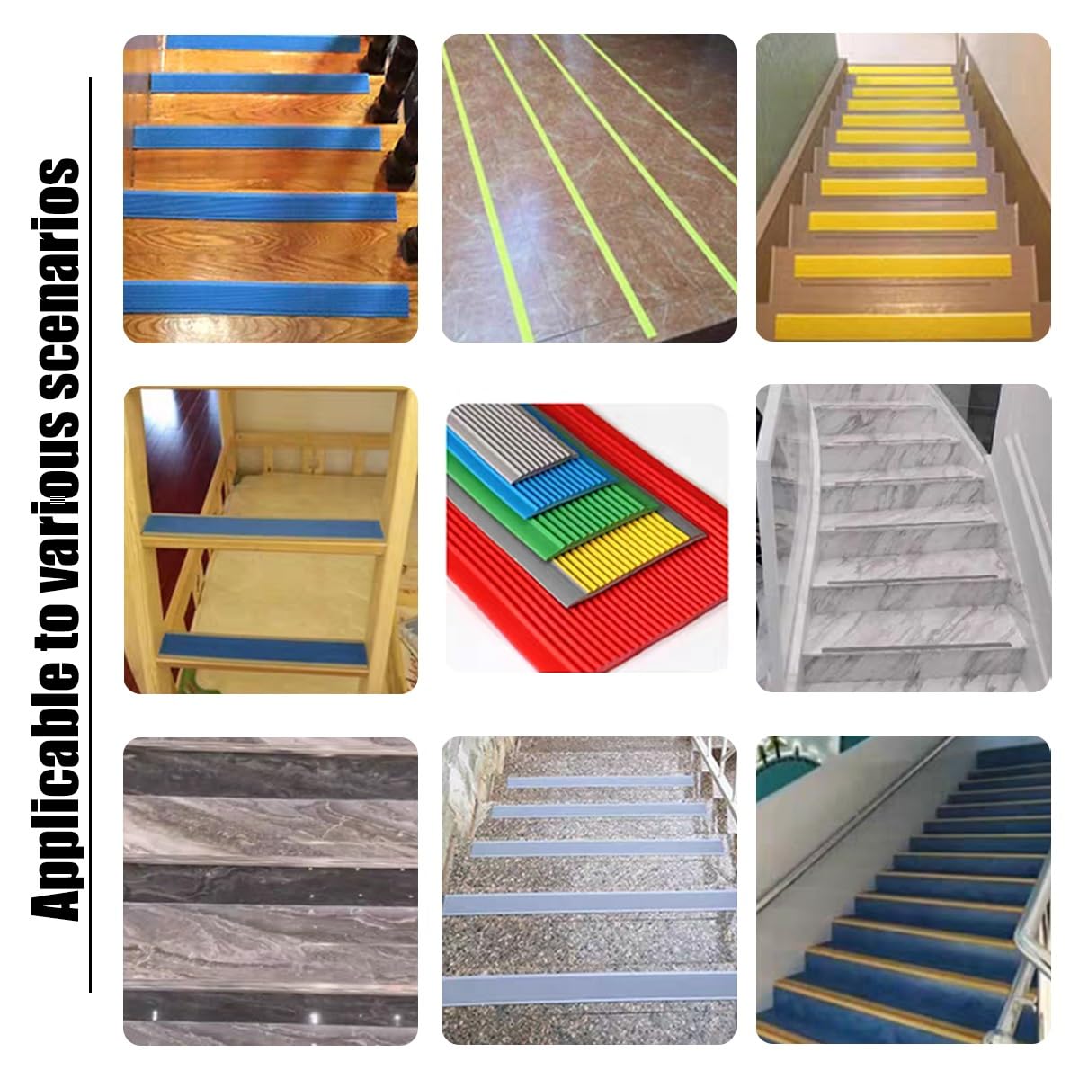 Protector de borde de escalera autoadhesivo antideslizante de goma para bordes de escalera, tiras antideslizantes de goma antideslizante para peldaños de tracción para escaleras, esquinas, bordes de