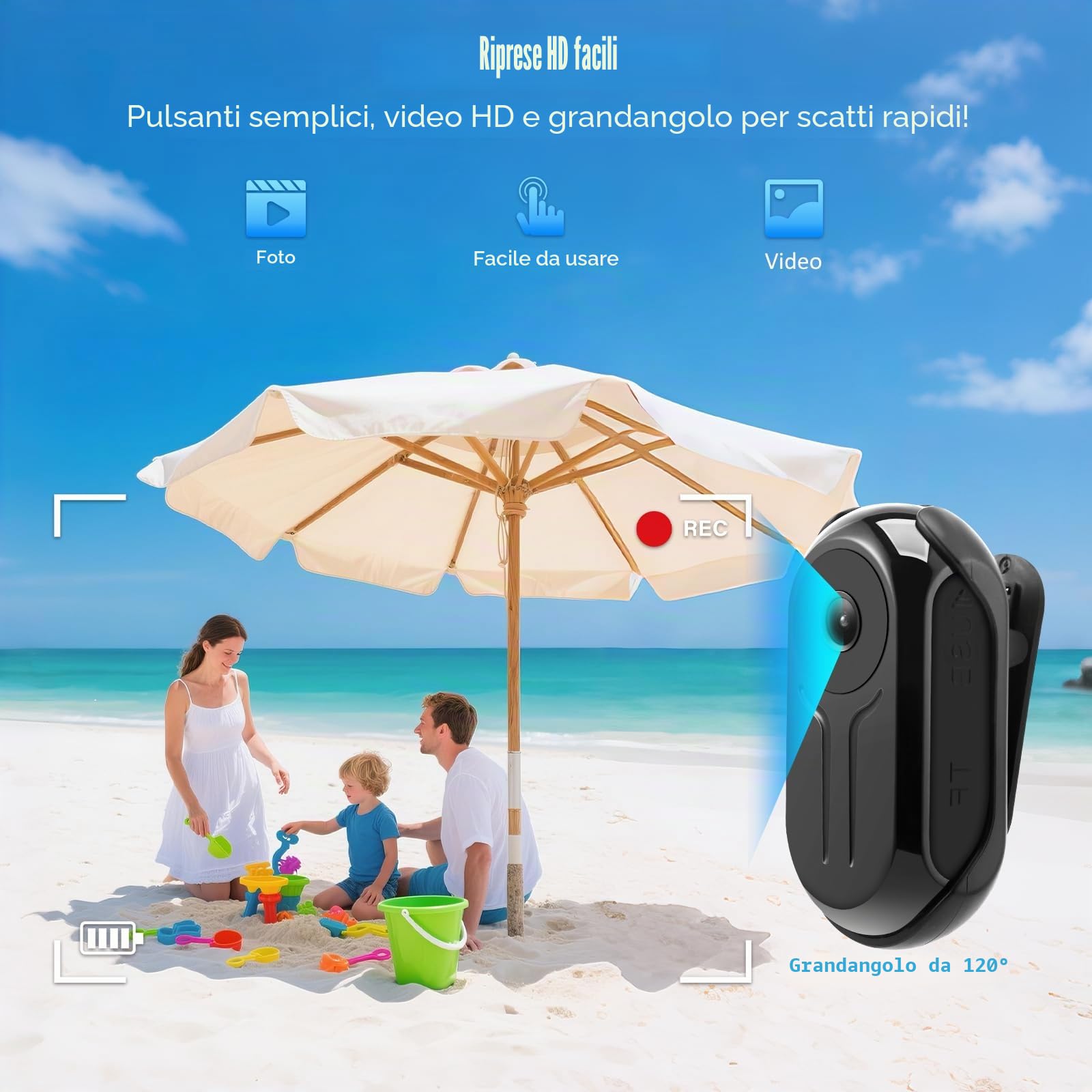 Bodycam, 64GB Mini Action Cam Fotocamera Sportiva 1080P HD 360° Wearable Telecamera con Visione Notturna Portatile POV Camera con Accessori Multifunzionali per Vlogging Moto Esterno Subacquea Ciclismo