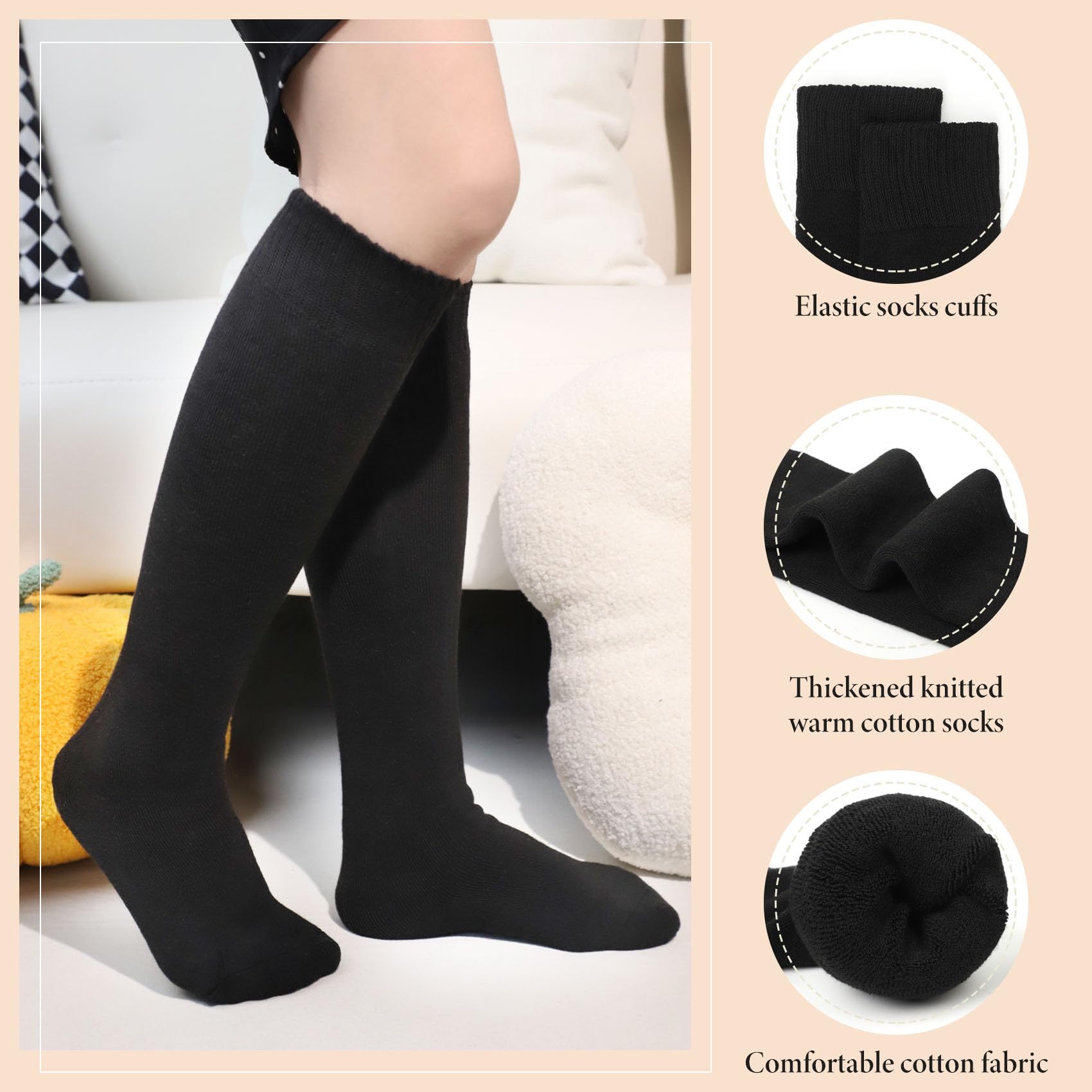 Justay 5 pares de calcetines altos hasta la rodilla para mujer, calcetines cálidos de invierno, calcetines largos de punto térmico suaves para mujer
