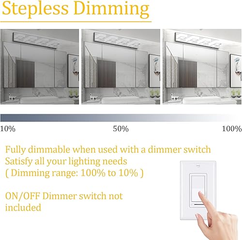 Miniatura 3 de Ralbay - Luces LED modernas para tocador de baño, 5 temperaturas de color, 4 luces atenuables, accesorios de iluminación LED modernos cromados de