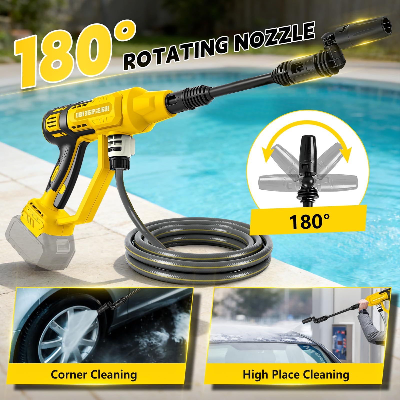 Akumulatorowa myjka wysokociśnieniowa kompatybilna z akumulatorem Dewalt 20 V, 65 bar, przenośna myjka wysokociśnieniowa z dyszą 6 w 1 i wyrzutnią piankową do czyszczenia podłóg samochodowych