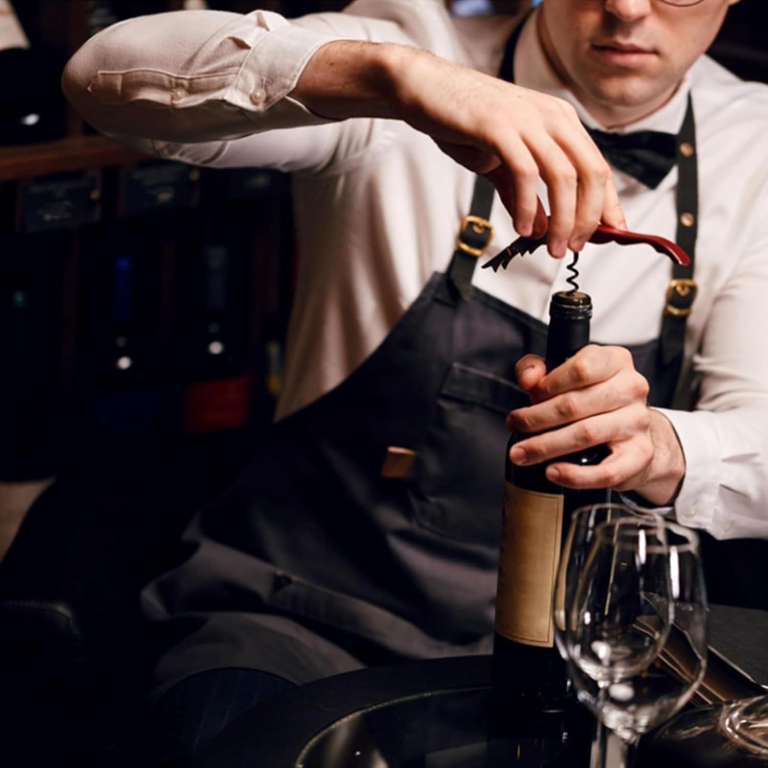 Wine Opener Waiter Corkscrew, Professional Wine Key for Servers, Bartender with Foil Cutter, Manual Wine Bottle Opener Double Hinged (20, Black)