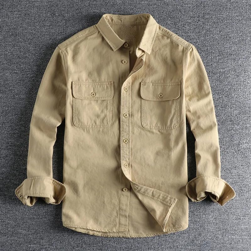 Camisa de sarga de algodón sin rigidez, camisa de manga larga cómoda para trabajar sin arrugas 3