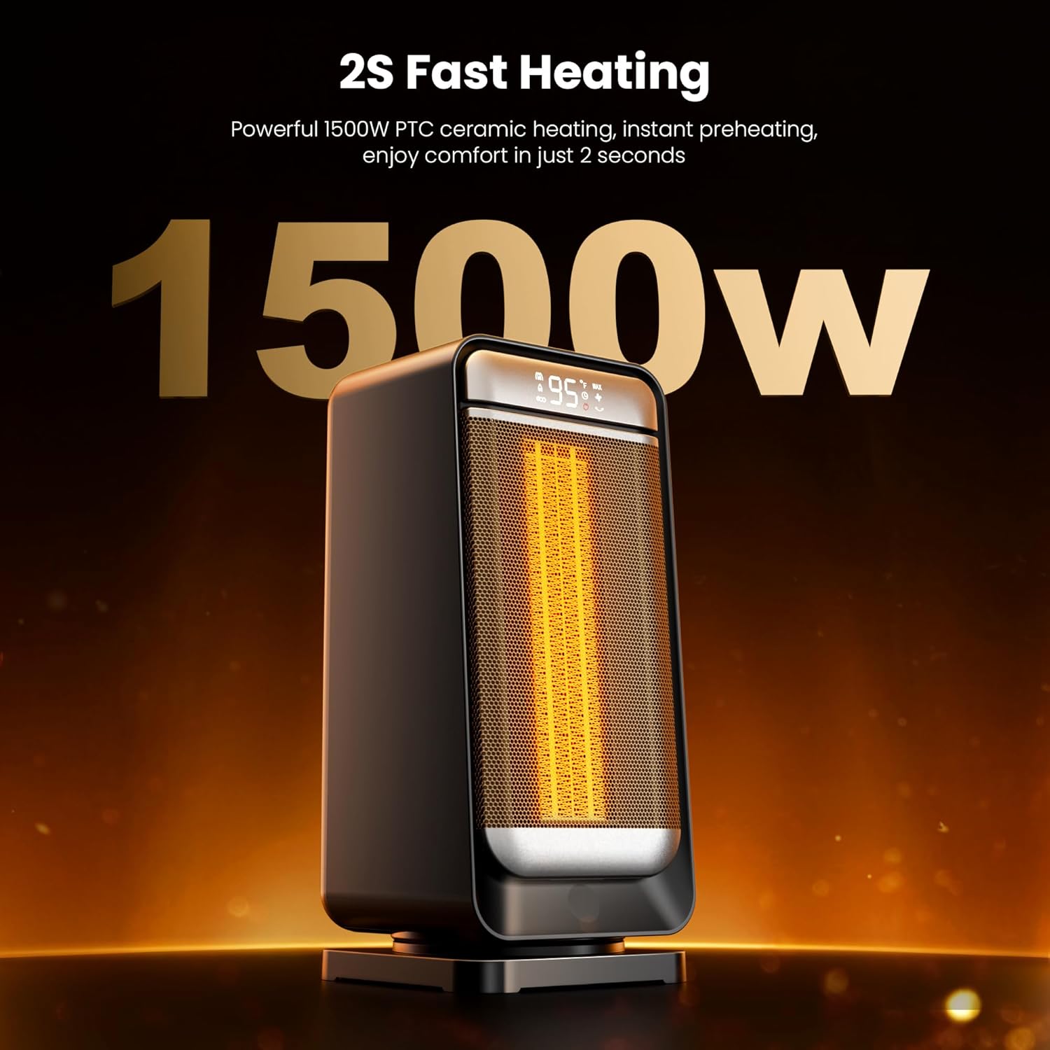 Space Heater,1500W Portable Heaters for Indoor Use with Thermostat, 70°Oscillation, Digital Display, 12H Timer,Electric PTC Ceramic Fast Safety Heat for Office Bedroom Desk