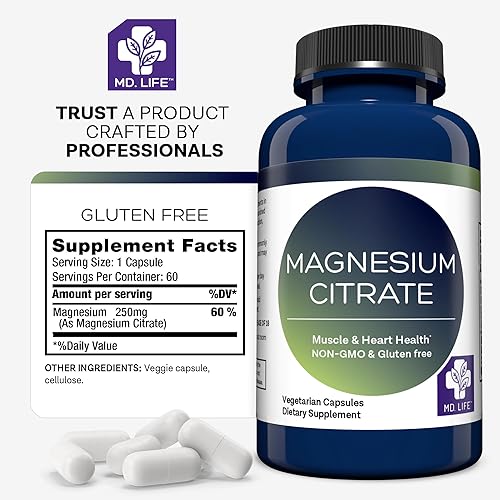 Miniatura 6 de MD. Life Citrato de magnesio 250 mg  60 cápsulas  Suplemento de citrato de magnesio de alta absorción  Cápsulas fáciles de tragar para apoyo