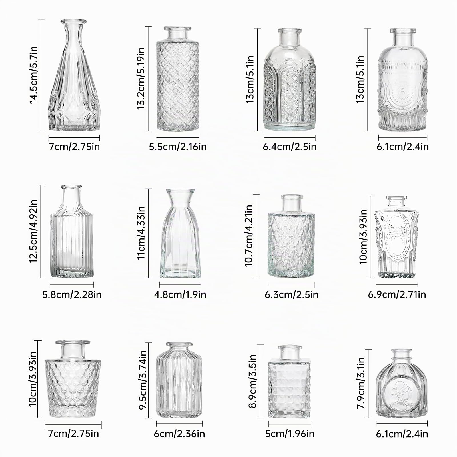 Set di Piccole Vasi 12PCS Vaso da Tavolo in Vetro Mini Vasi Decorativi Vaso da Fiori Set di Mini Vasi Decorazioni per Matrimonio Fiori Decorazioni per la Casa Matrimonio Centrotavola per Feste