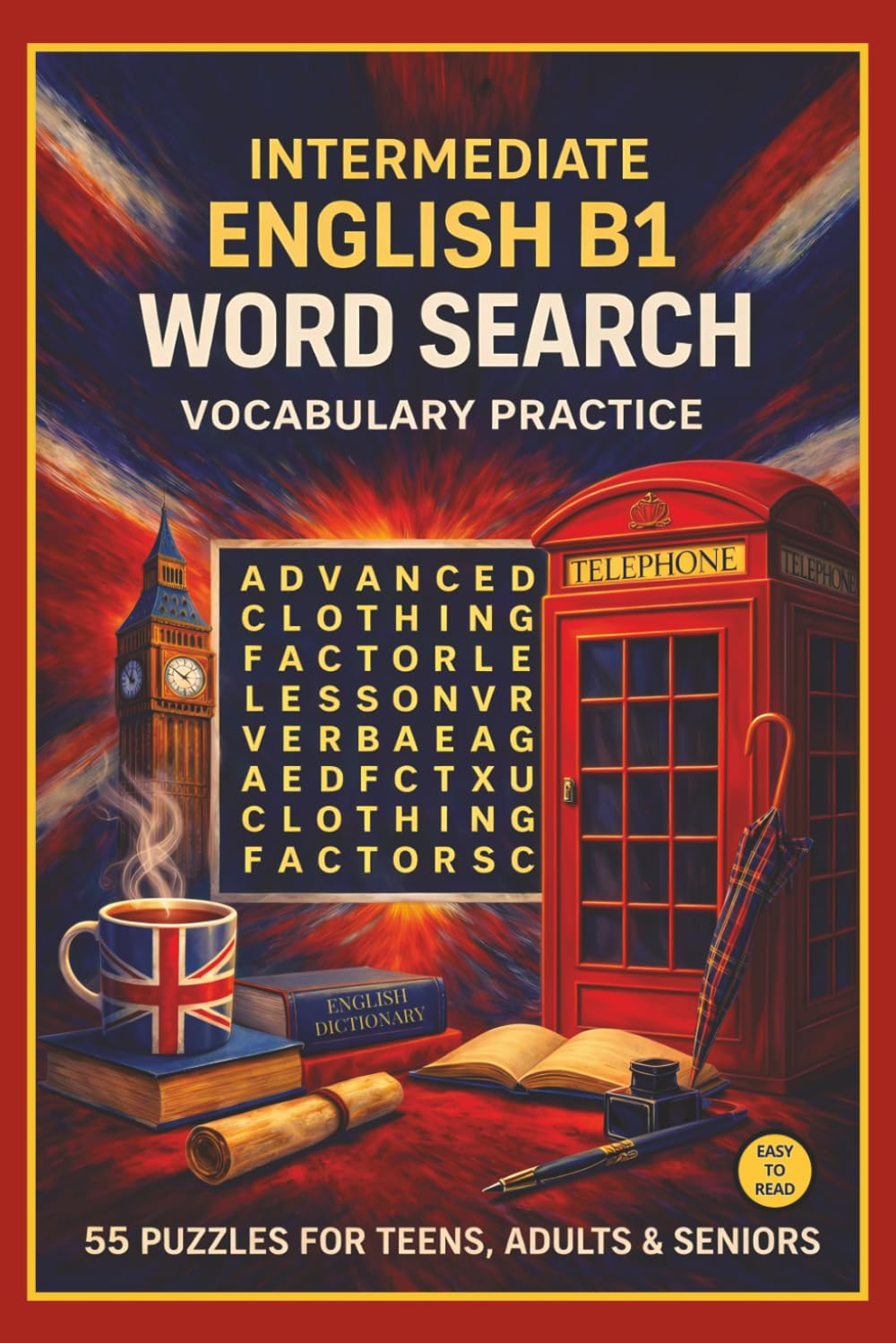 Intermediate English B1 Word Search Vocabulary Practice: 55 Fun and Easy Puzzles with Everyday Words, Verbs, Adjectives and General English | 6 x 9 ... Seniors and ESL Learners | Relax Easy to Read
