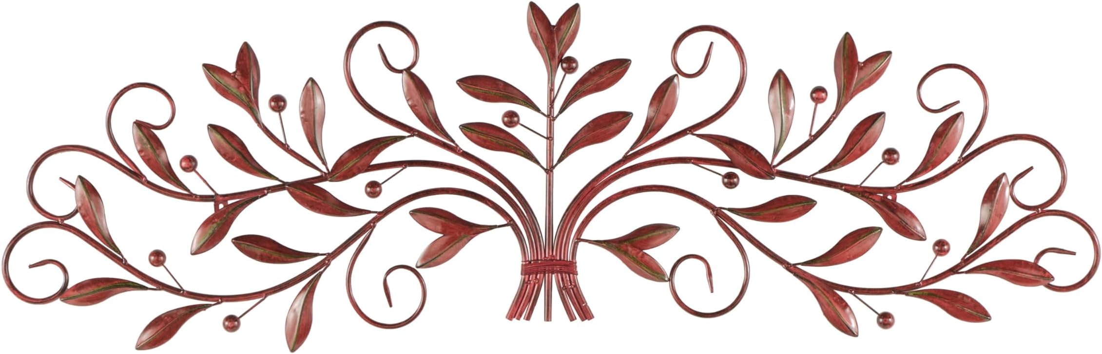 Deco 79 Metal Leaf Home Wall Decor Long Scrolled Wall Sculpture with Beaded Accents, Wall Art 47" x 1" x 14", Red