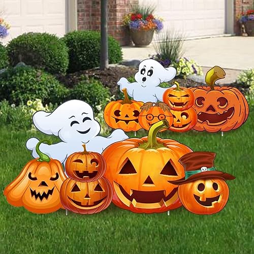 Miniatura 1 de Letreros grandes para decoración de Halloween al aire libre, 2 piezas de decoración de calabaza fantasma de Halloween, accesorios para decoración de