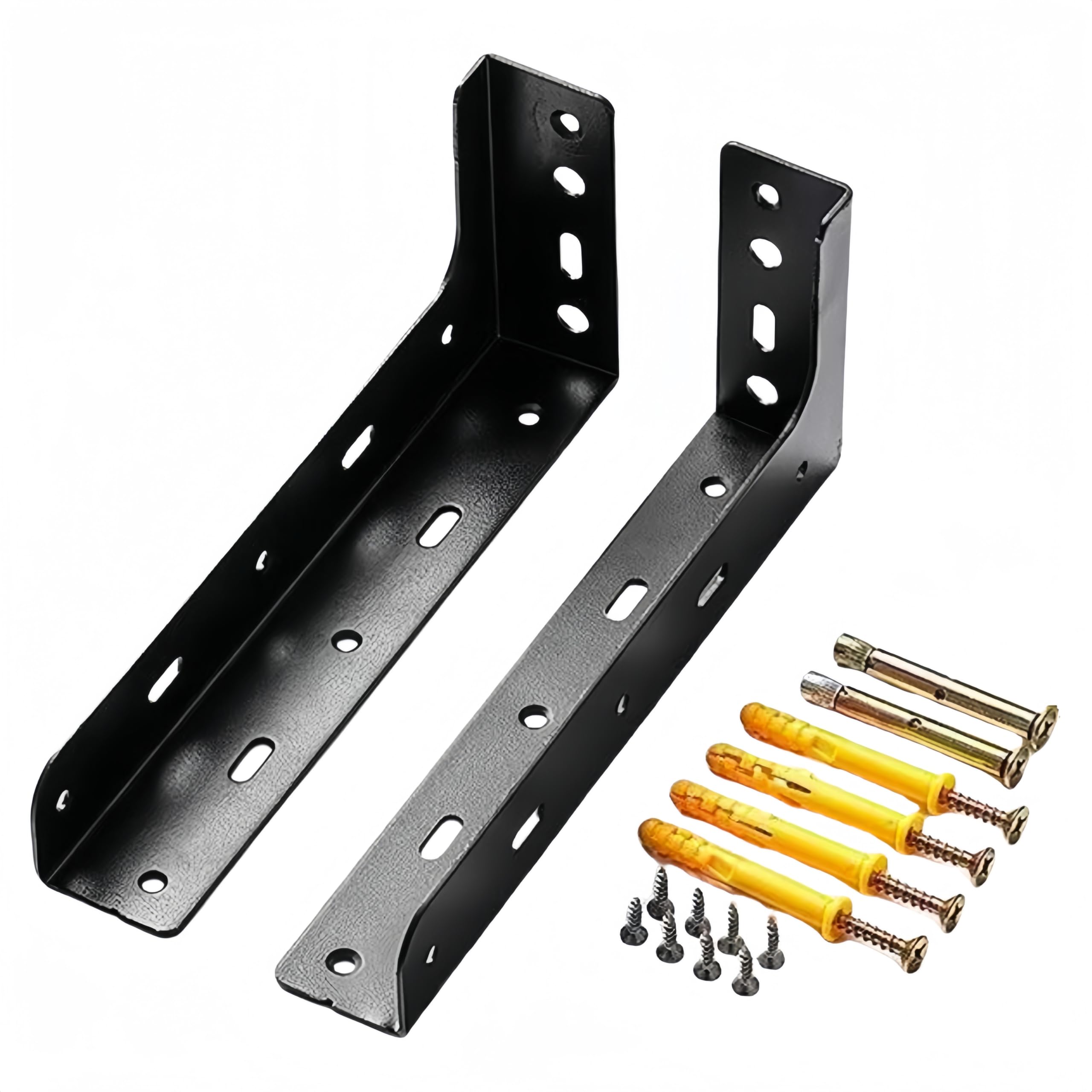 Super Heavy Duty Floating Shelf Corner Brackets, 8 11/16" L x 1/8" Thick Steel, 330 lbs Load Capacity, 1 Pair Black Matte Wall Mount for TV Shelves,