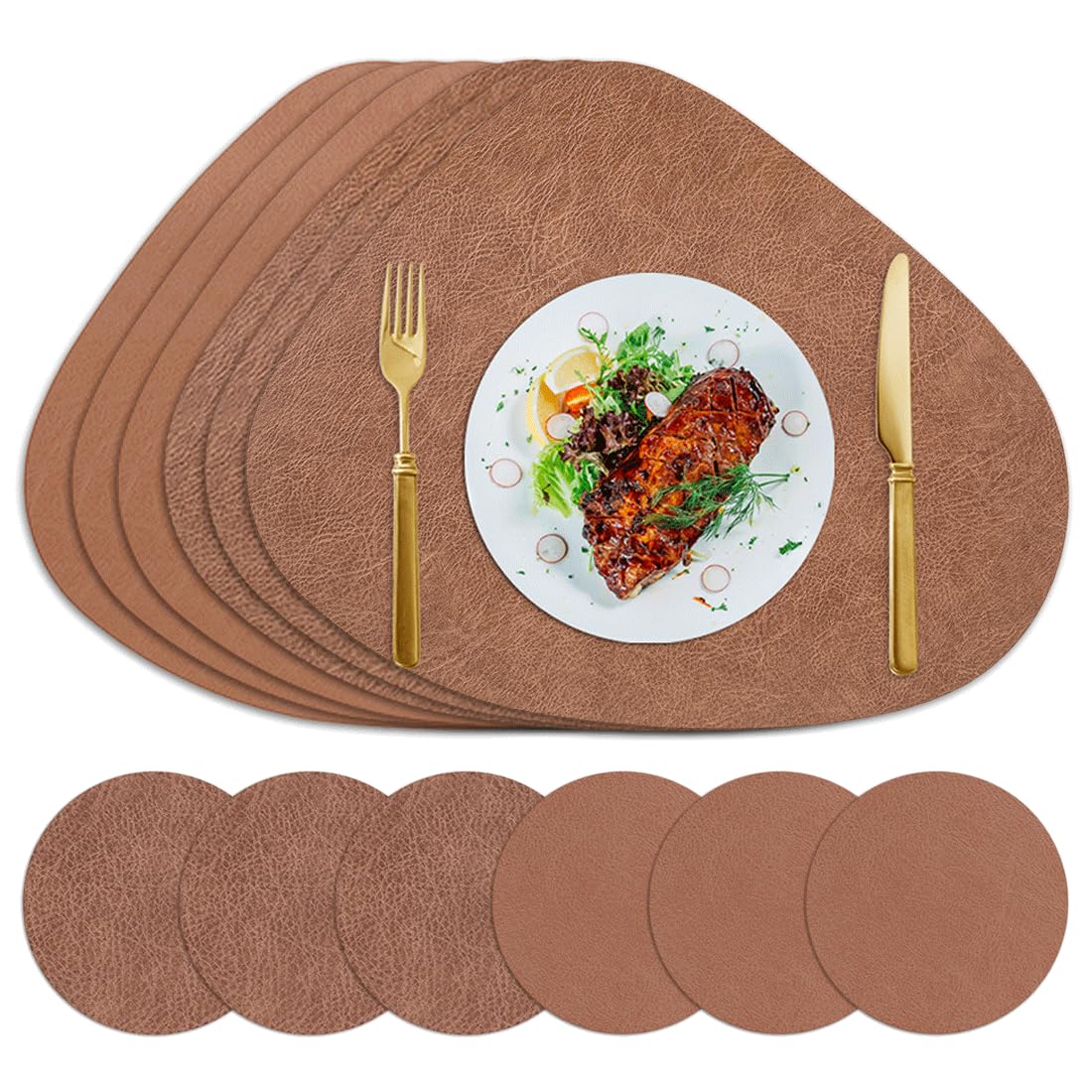 Set de table imperméable double face en similicuir bicolore chic lot de 6 avec dessous de verre