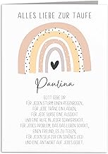 Taufkarte Mädchen Junge personalisiertes Taufgeschenk Regenbogen Karte Taufe Geschenk Klappkarte mit Umschlag 10,5 x 14,8 cm (Apricot)