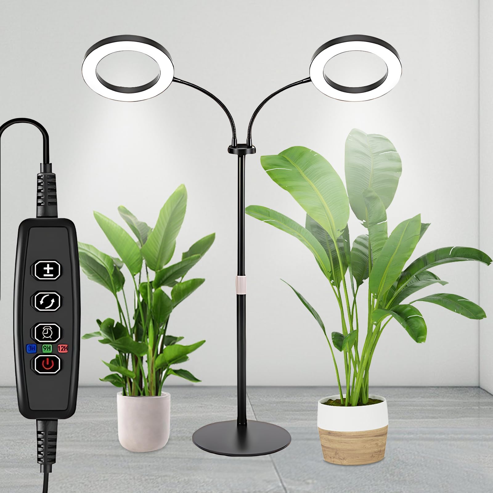 Rouzin Dual Head Grow Lights For Indoor Plants, Full Spectrum Grow Light 144 Leds Plant Lights, Adjustable Height (23-67 In) For Large Plants, Plant Growing Lamp Mit 3/9/12H Timer, 3 Color Modes
