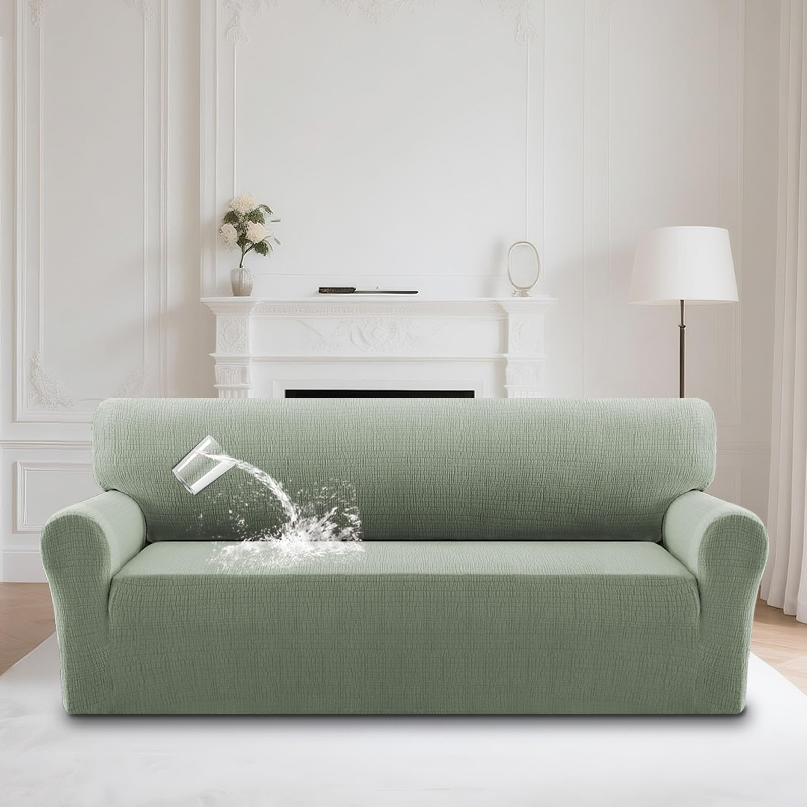 Bellahills Sea Grass Waterproof Sofa Cover 3 Seater High Stretch 1 Piece Couch Cover For Dogs Universal Sofa Slipcover Non Slip Furniture Protector Jacquard Spandex Fabric (3 Seater, )