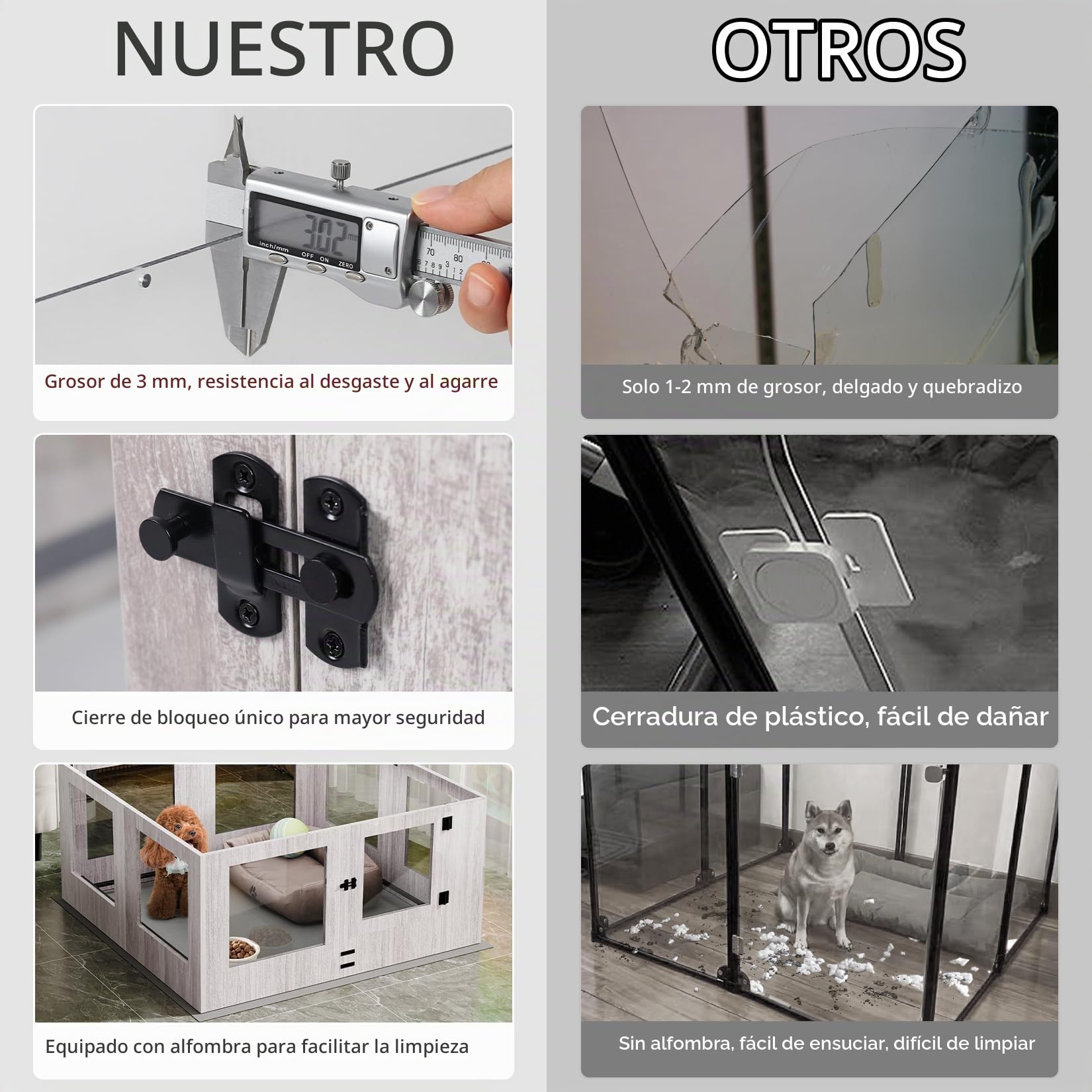 BingoPaw Parque para Perros Interior Corralito Cachorros Medianos con Varilla Fija Caja de Parto Perros con Suelo de PVC Impermeable Paridera Perros Pequeños Recinto para Mascotas Transparente