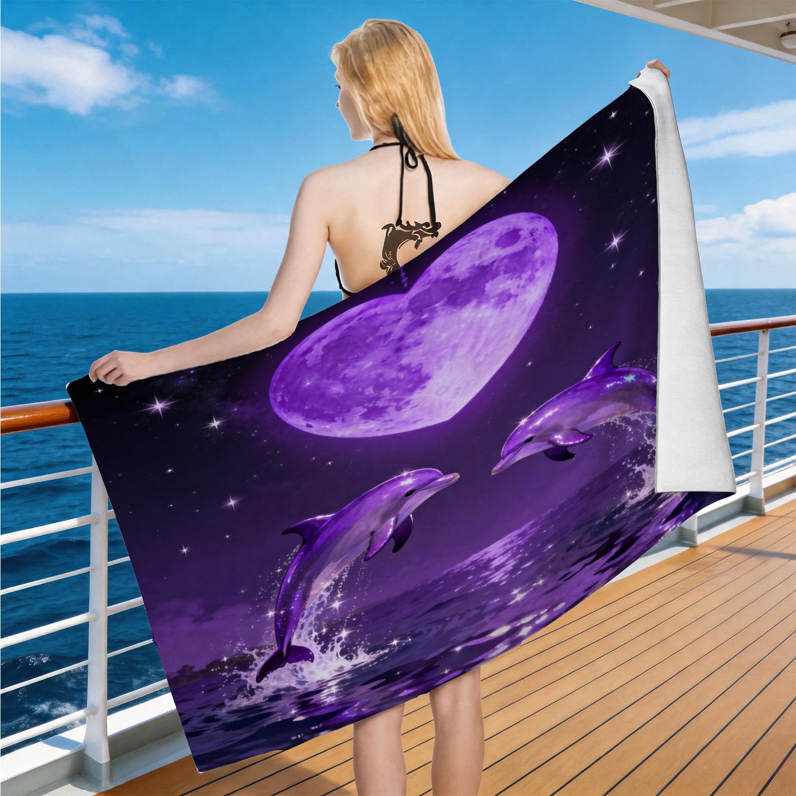 Hongduo Microfiber Quick Dry Beach Towel Starry Sky Dolphin, 3D Moon Beach Towels Absorbent Fast Drying Bath Towels, Travel Camping Gym Swimming Bathroom (80x160cm)