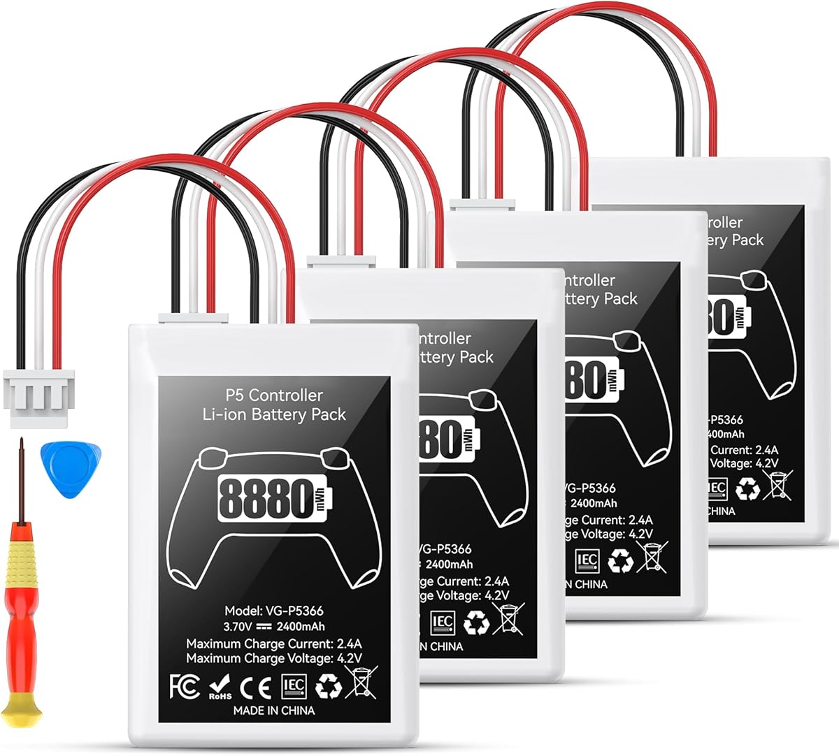 4 Packs Controller Battery for PS5, 8880mWh High Capacity Controller Battery Replacement, Batteries Pack for Extended Gaming, Rechargeable Batteries Packs