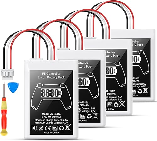 Miniatura 8 de Paquete de 2 baterías para controlador PS5, 8880 mWh, reemplazo de batería de controlador PS5 de alta capacidad, batería confiable PS 5, paquete