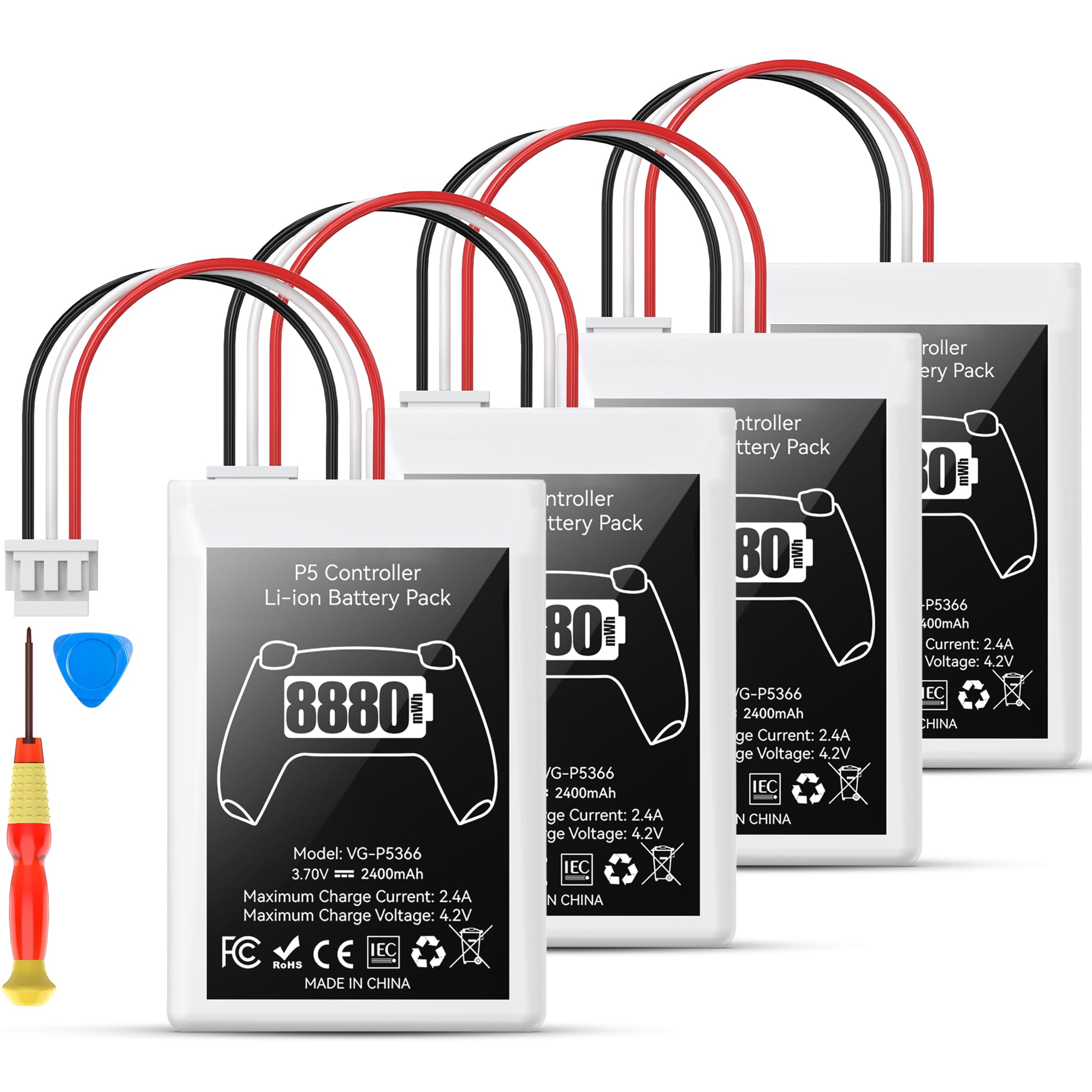 Kosker PS5 Controller Battery Replacement Kit Compatible with PlayStation 5 Original Controller, 8880mWh High Capacity PS5 Controller Battery with Extra Repair Tools Kit for Extended Gaming, 4 Packs