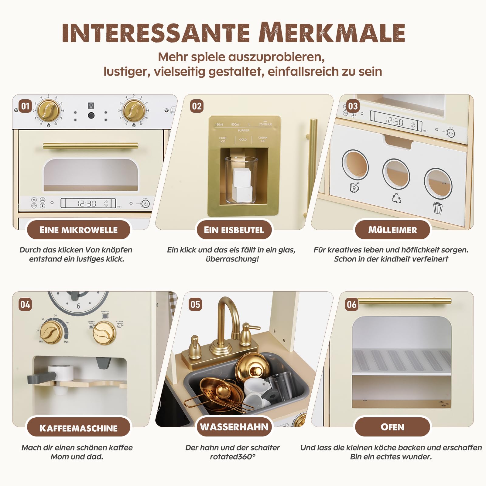EDUBEBO Ensemble de Jeu de Cuisine pour Enfants, Hauteur réglable, livré avec Divers Accessoires de Cuisine, Jouet de rôle idéal pour Les Tout-Petits et Les Enfants âgés de 3 à 8 Ans (Blanc)
