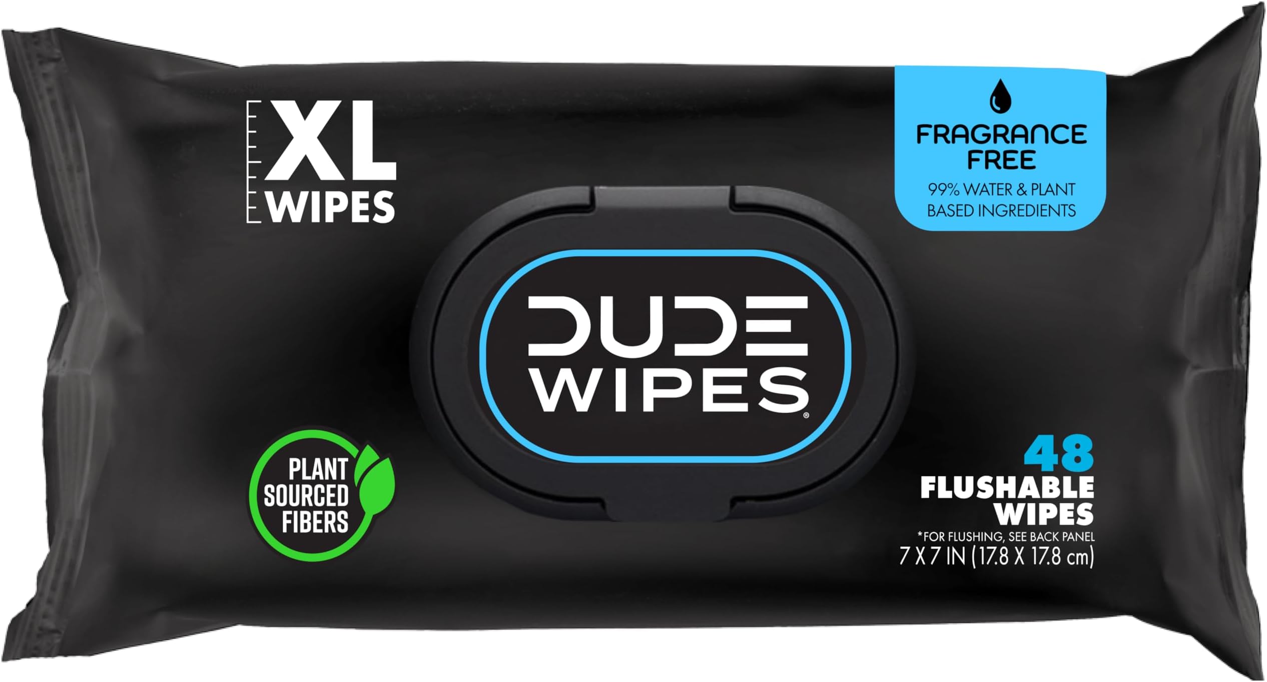 DUDE Wipes Unscented Flushable Wipes, Extra-Large Adult Wet Wipes for Sensitive Skin, 1 Pack (48 Count), Travel Pack, Infused with Vitamin E and Aloe, Septic and Sewer Safe