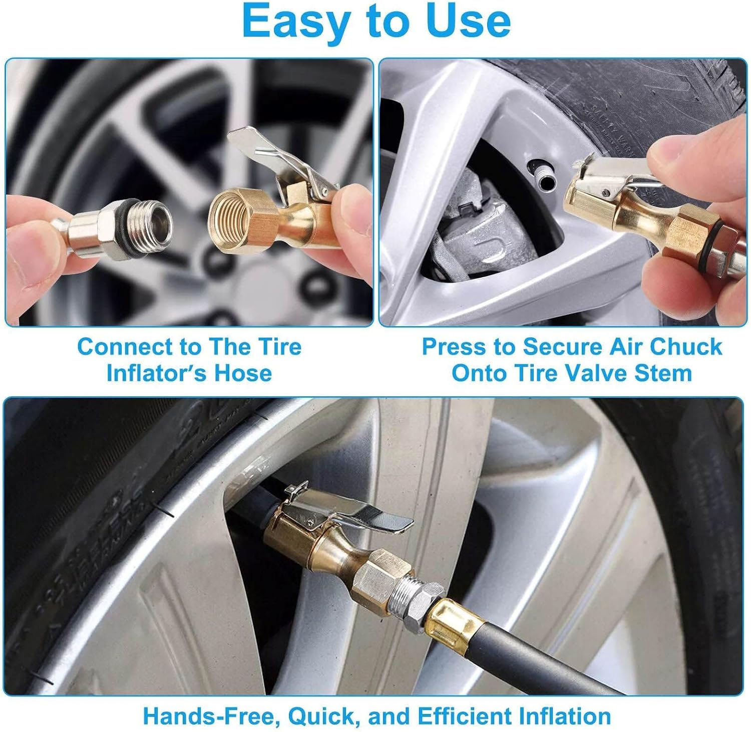 3PCS Tire Air Chucks Inflator Nozzles Lock-on Clip 1/4" NPT Quick Connect for Schrader Valves Car Inflating Fitting Tool