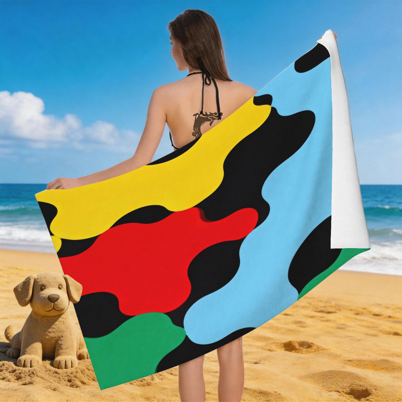 Leichong 3D Abstract Geometric Beach Towel Microfiber Soft Quick Dry for Adults, Geometry Bath Towel Lightweight Soft Absorbent for Travel Swimming Pool Sports, 75 x 150 cm