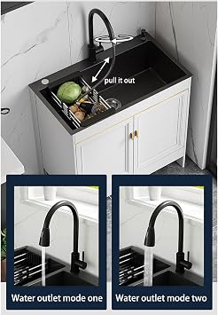 Laundry Utility Sink Laundry Sink with Cabinet Freestanding Kitchen Sink with Faucet and Storage Shelves with Drainer Unit for Garage Restaurant Kitchen Laundry Room Outdoor Indoor. ( Color : Pull fau