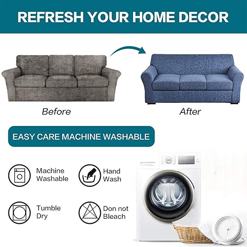 Miniatura 5 de KRFOONN Funda de sofá de 4 piezas con estampado para sofás de 3 cojines, funda elástica con 3 fundas de cojín separadas, protector de muebles