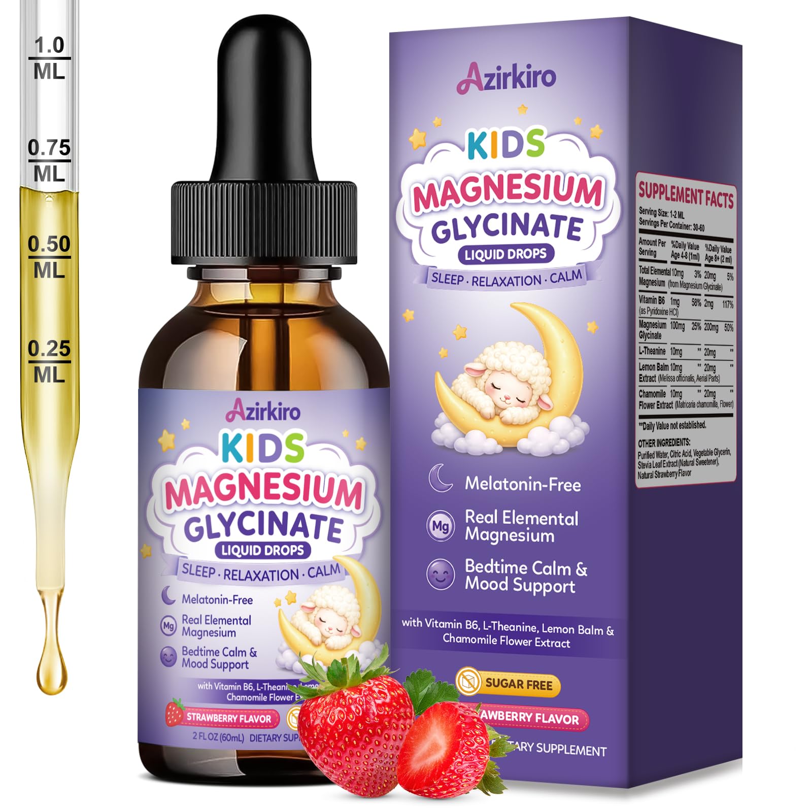 Magnesium for Kids Magnesium Glycinate Liquid Drops for Kids Sleep, 2 fl oz Strawberry 2 Fl Oz (Pack of 1)